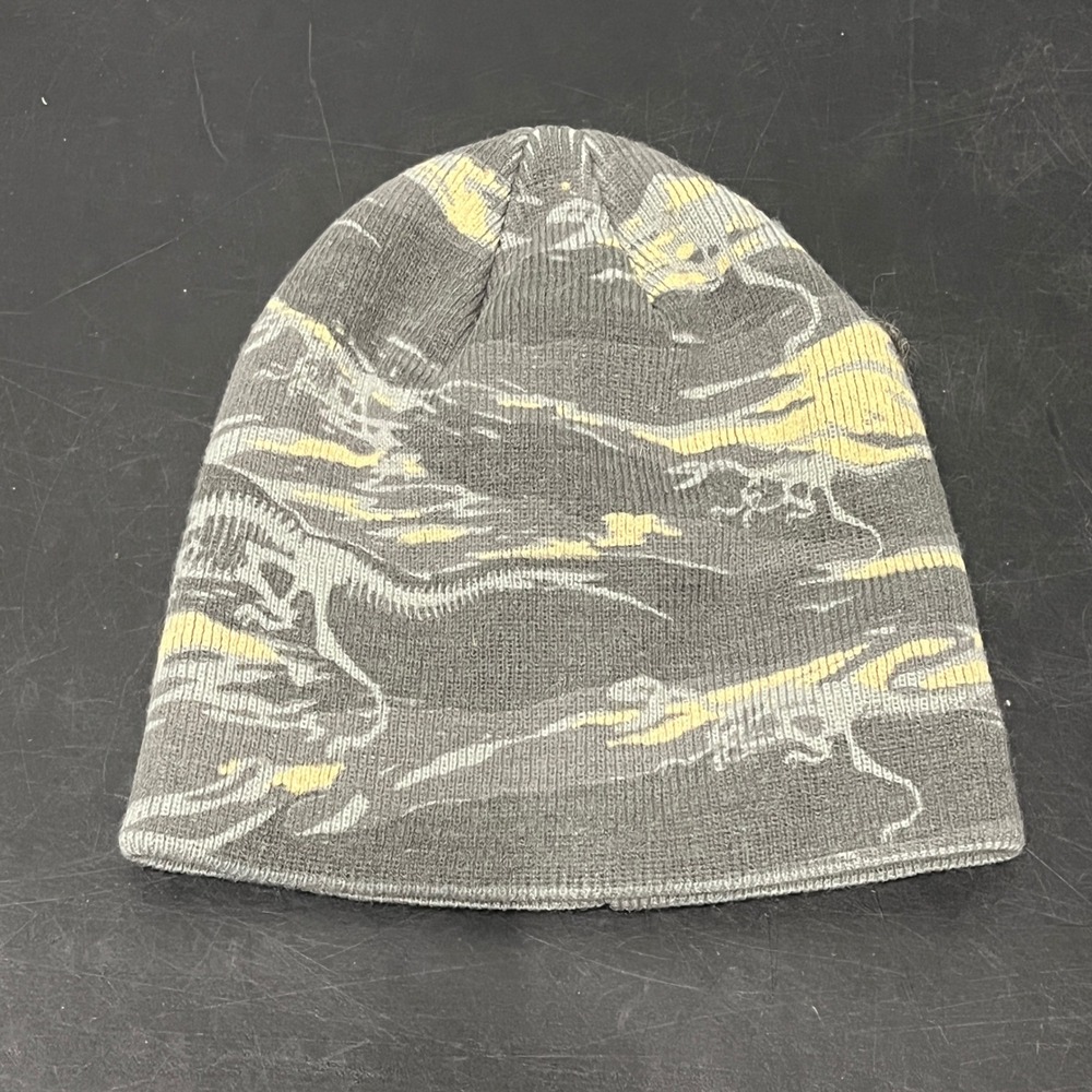 Broner Kids Camo Dinosaur Beanie‎ Hat Gray Yellow Acrylic Fits 4-8 Years